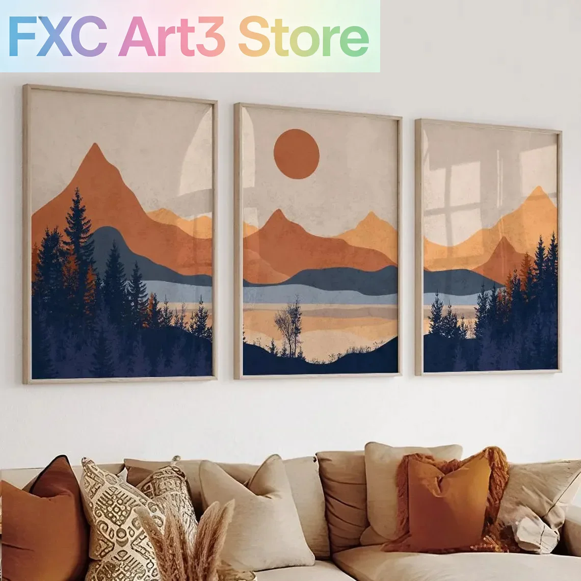 Abstract Canvas Set - 3 Buah/Set Poster Seni Dinding Abstrak
