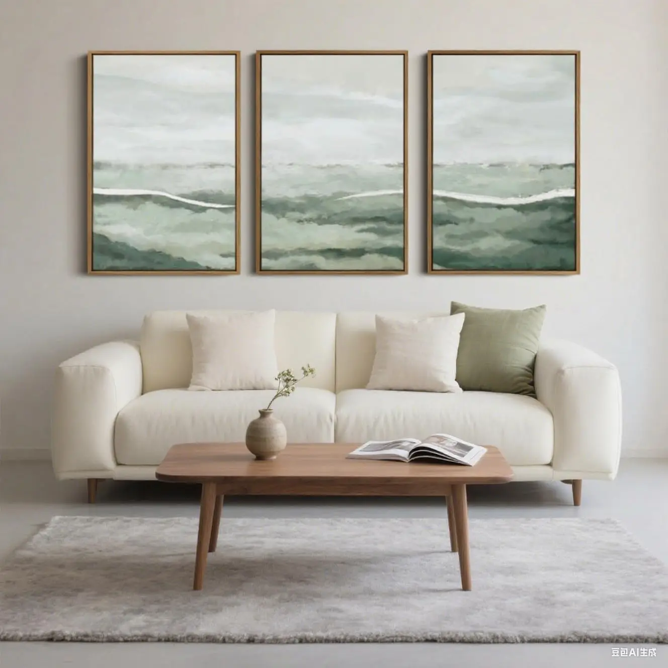 Abstract Canvas Set - 3 Buah/Set Kanvas Hijau Sage Abstrak