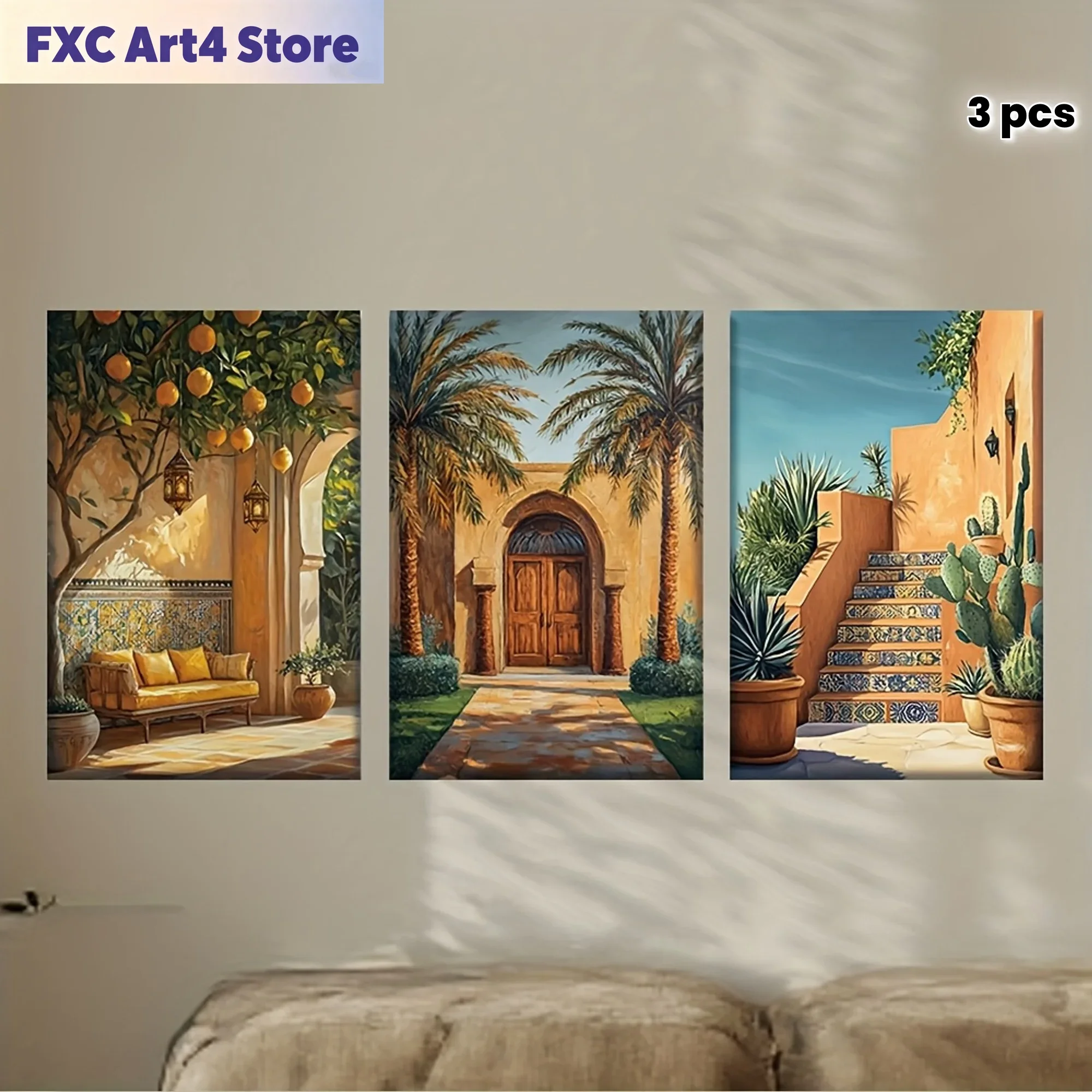 Abstract Canvas Set - Tanpa Bingkai[JIT]3pcs/set, Lukisan Kanvas--Tanpa Bingkai, Marrakech