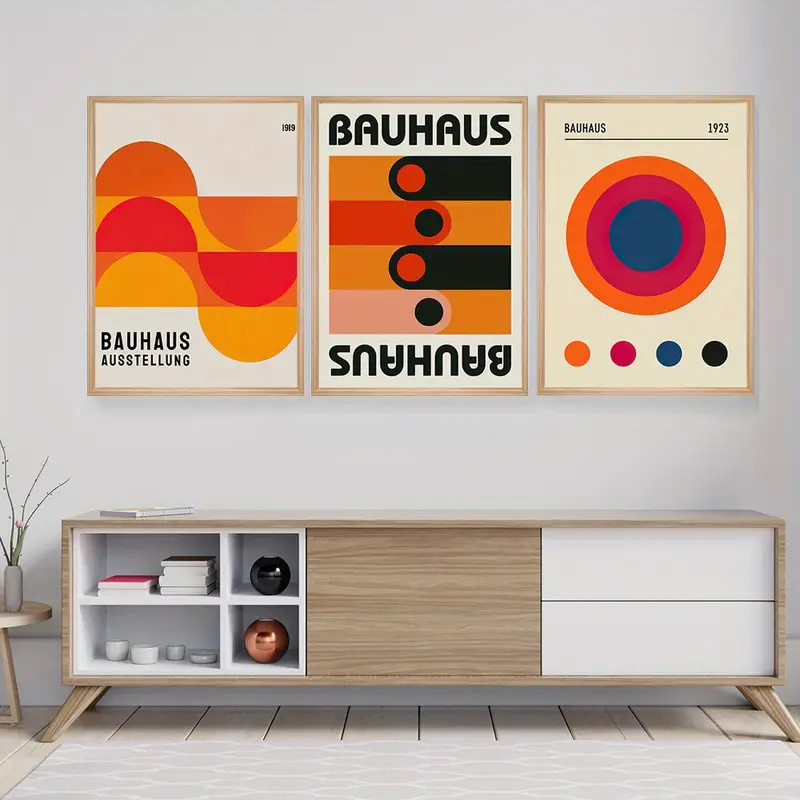 Abstract Canvas Set - 3 Buah/Set Poster Ilustrasi Abstrak Bauhaus