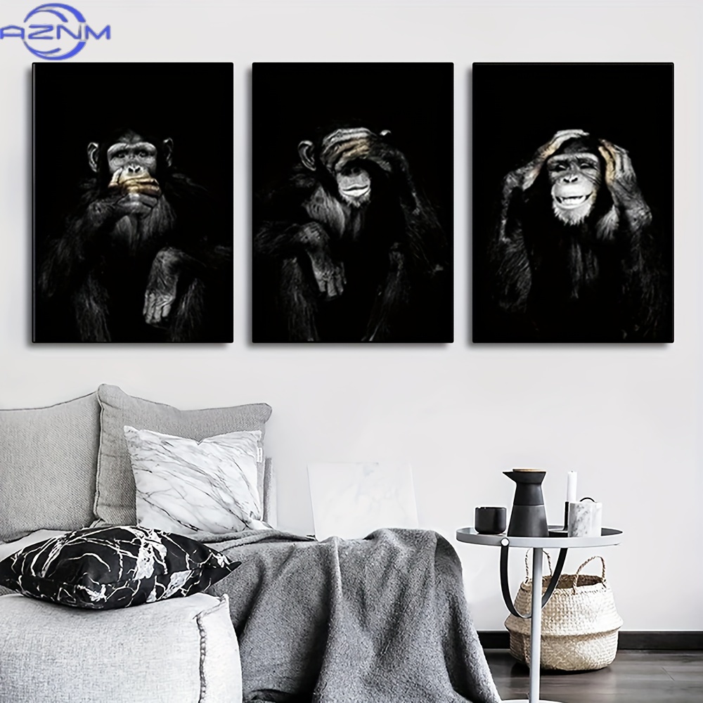 Abstract Canvas Set - 3 Buah/Set Poster Cetak Hitam dan